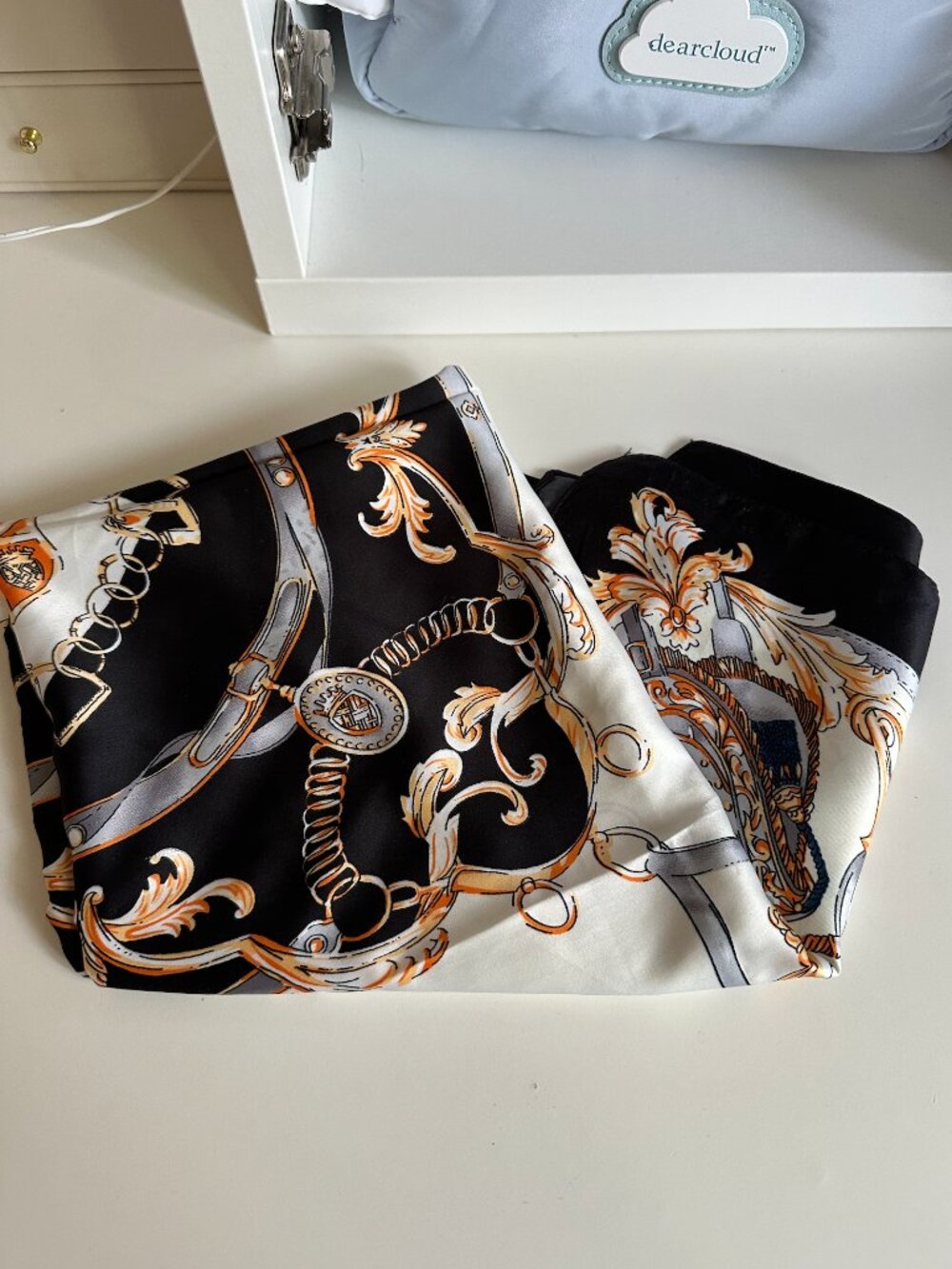 Elegant Satin Scarf – Black & Gold